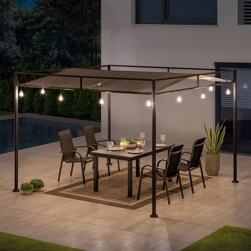 Sunjoy 10’ x 10’ Darkeford Metal Pergola with Sling Fabric Canopy - Black