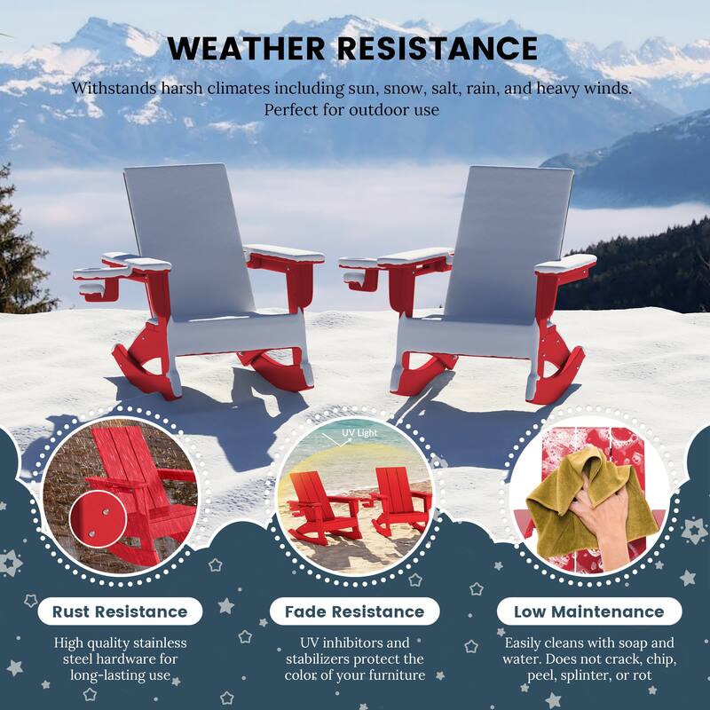 Shoreside Kids Outdoor Poly Adirondack Rocking Chair with Cup Holder (Set of 2)