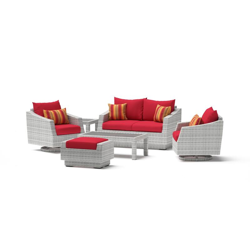 Cannes Deluxe 6 Piece Outdoor Patio Love & Motion Club Chairs Set - Sunset Red