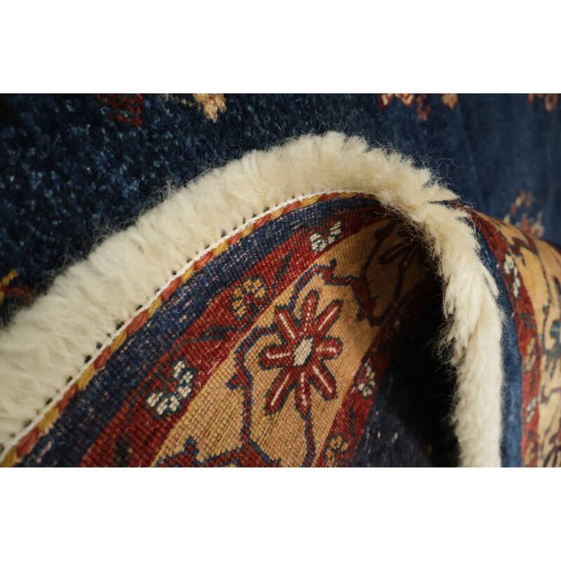 Hand Knotted Oriental 100% Wool Carpet Traditional Tribal Navy Blue & Blues Gabbeh (Qashqai) Area Rug - 6' 7'' X 4' 11''