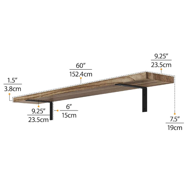 Wallniture Cervo 60-72-84 inch Long, Floating Wood Wall Shelf with Heavy Duty Brackets for Home Decor, Storage and Organization