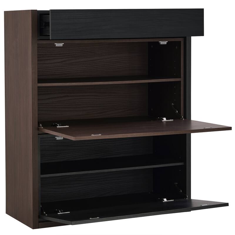 Retractable Corner Bookcase Set of 2 Wood Storage Cabinet, Buffet Sideboard w/ Drawer for Living Room, Entryway, Kitchen, Office