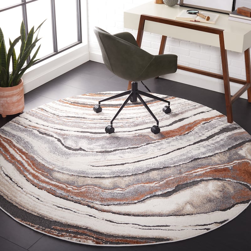 SAFAVIEH Cyrus Shag Selvedina Modern Abstract Rug - 6'7" Round - Grey/Rust