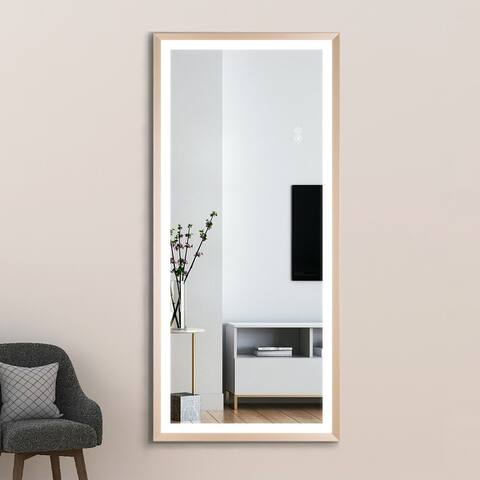 22''W x 48''H Full-Length Wall Mirrors Rectangular with LED Light, Bathroom Mirror with Flame