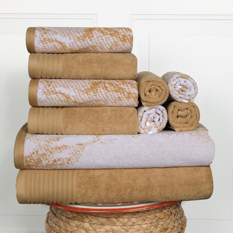Superior Cotton Quick-Drying Solid and Marble 10 Piece Towel Set