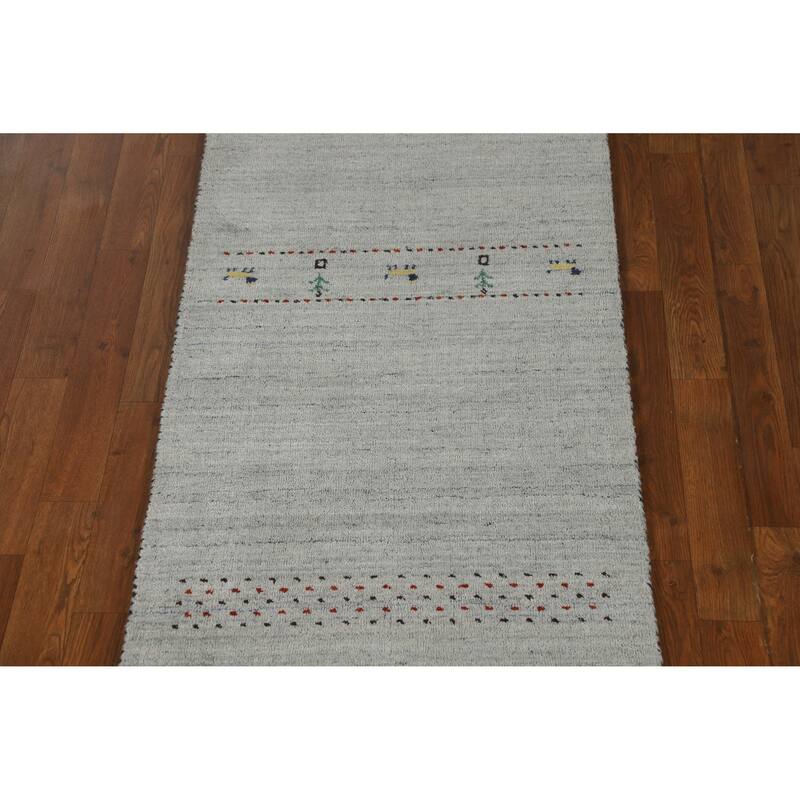 Grey Tribal Gabbeh Indian Runner Rug Hand-Knotted Wool Carpet - 2'4" x 9'8"