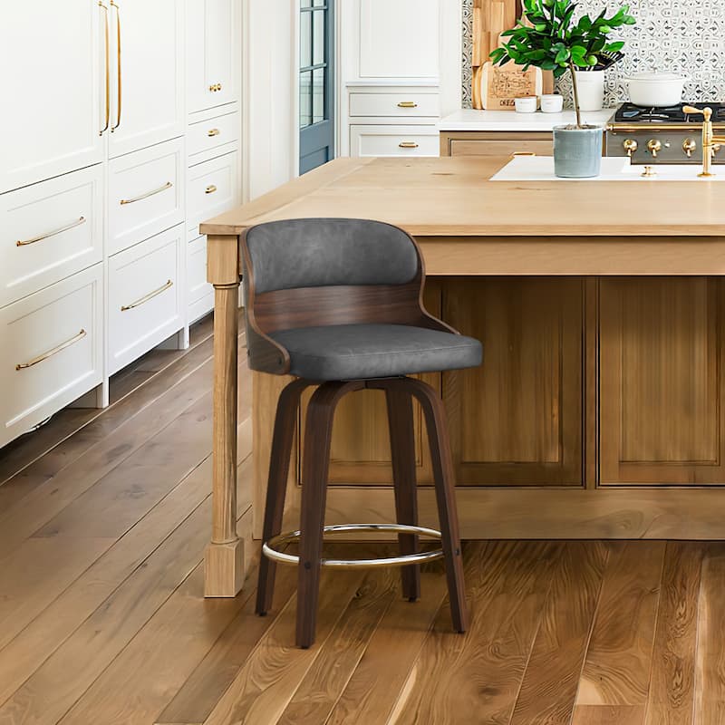 26 in. Counter Height Stool, Wooden Swivel Barstool PU Leather with Low Back