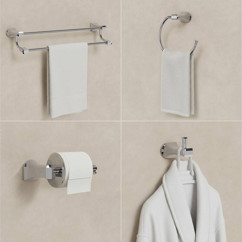 GRANDJOY 4-Piece Stainless Steel Bathroom Hardware Set with Wall Mount Double Towel Bar