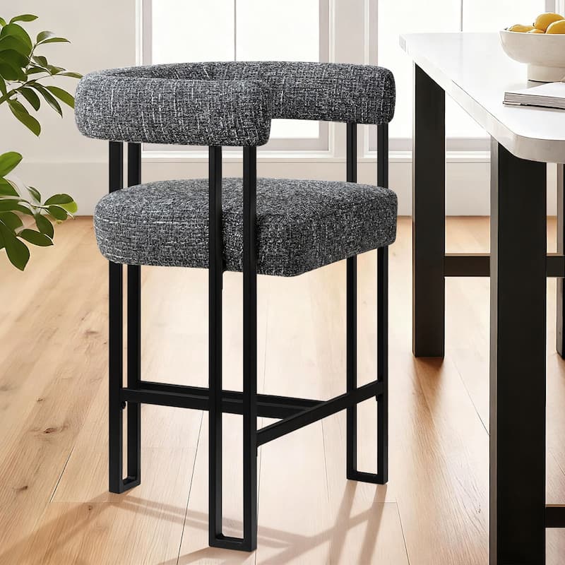24" Seat Height Upholstered Tweed Solid Back Counter Stool - Single - Black-1-piece