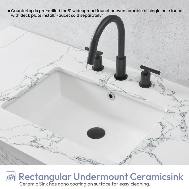 Ecija Bath Vanity, Metal Support with Composite Stone Top and Mirror