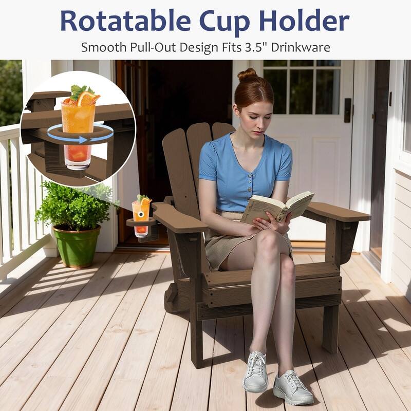 Domi Folding Adirondack Chair,Wooden Textured with Cup Holder,HDPE