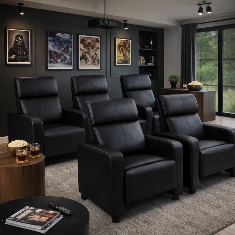 Modern Theater Seating Push-Back Recliner, Black