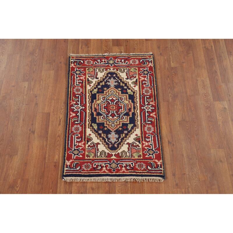 Navy Blue Heriz Serapi Indian Accent Rug Handmade Foyer Wool Carpet - 2'0" x 3'0"