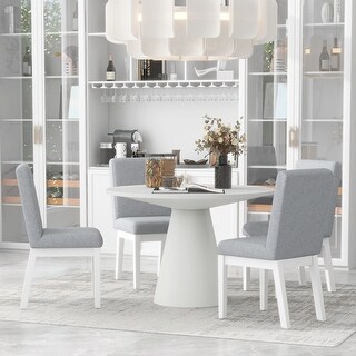 5-Piece Dining Set Retro Round Table with 4 Upholstered Back Chairs for ...