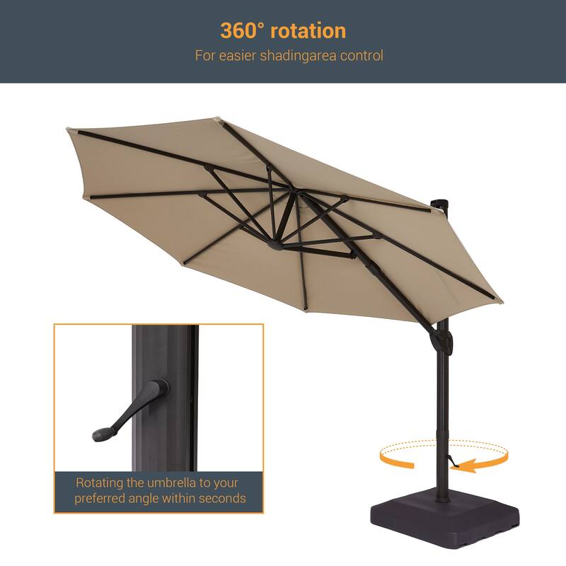 BONOSUKI 11-ft 360-degree Rotating Cantilever Patio Umbrella with Base