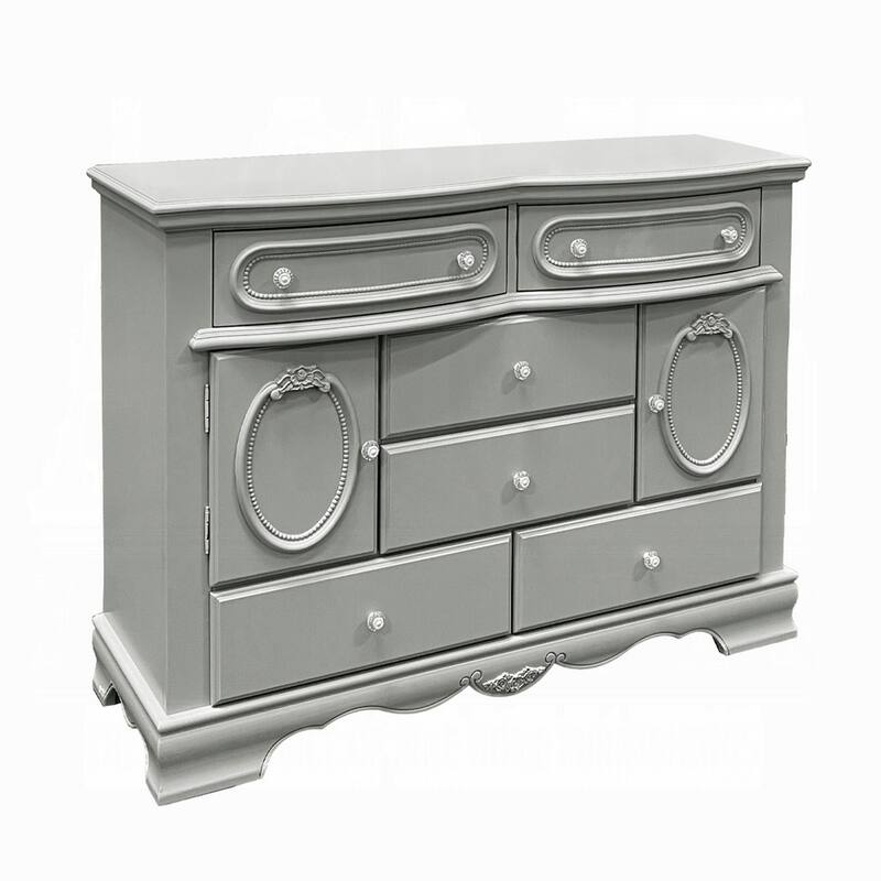 Auri Kids Wide Dresser Chest with 6 Drawers, Scalloped Base, Gray Wood