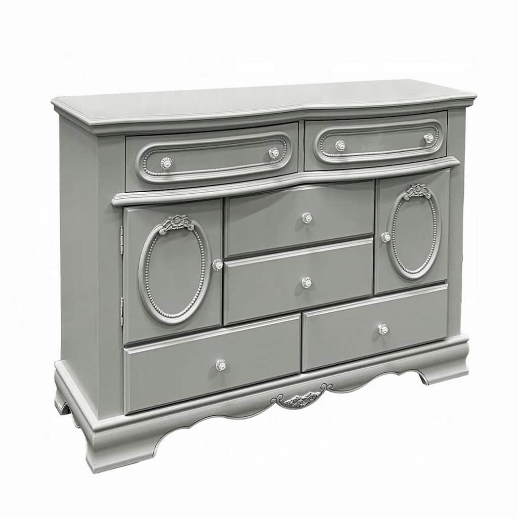 Auri Kids Wide Dresser Chest with 6 Drawers, Scalloped Base, Gray Wood