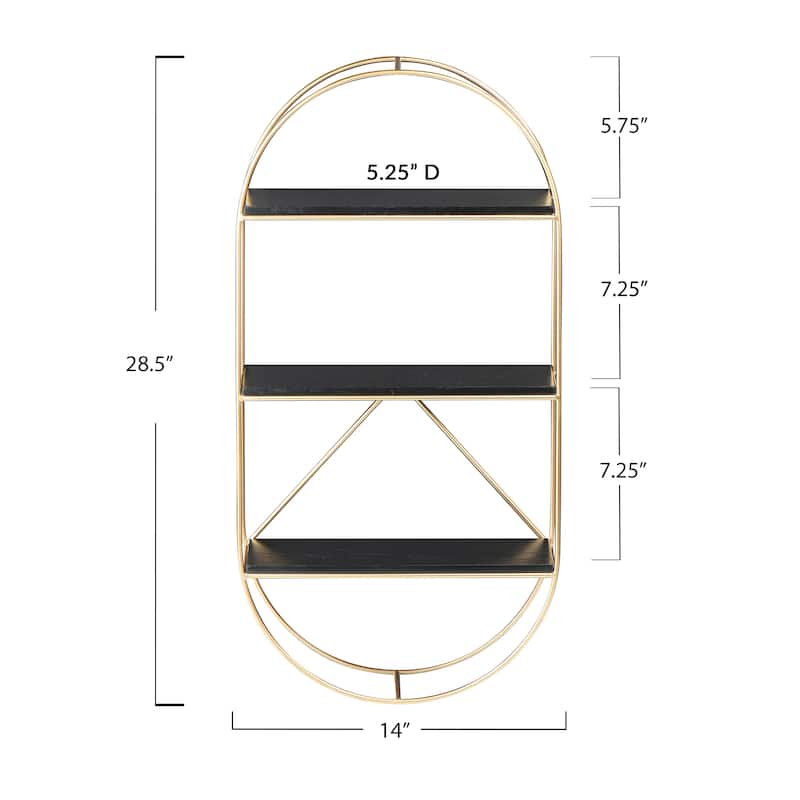 Wood and Gold Oval Wall Shelf