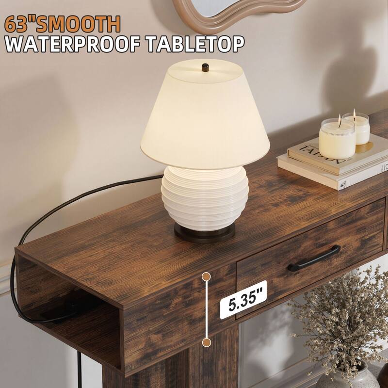 63-Inch Long Console Table, Wooden Rectangular Sofa Table Behind The Couch, Farmhouse Entryway Table for Entrance