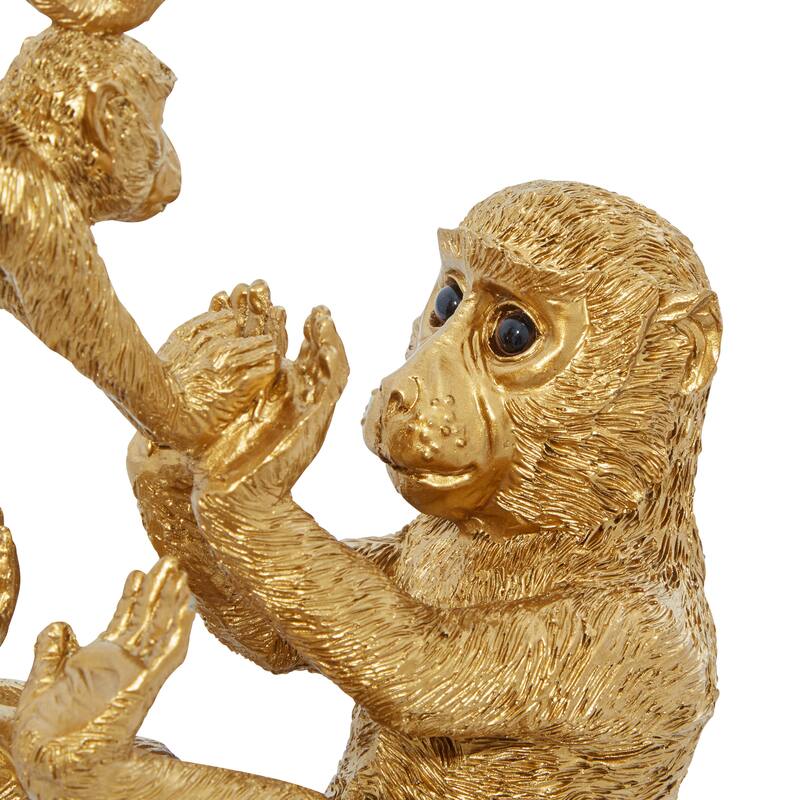 Gold Polystone Monkey Decorative Sculpture - 8 x 3 x 11