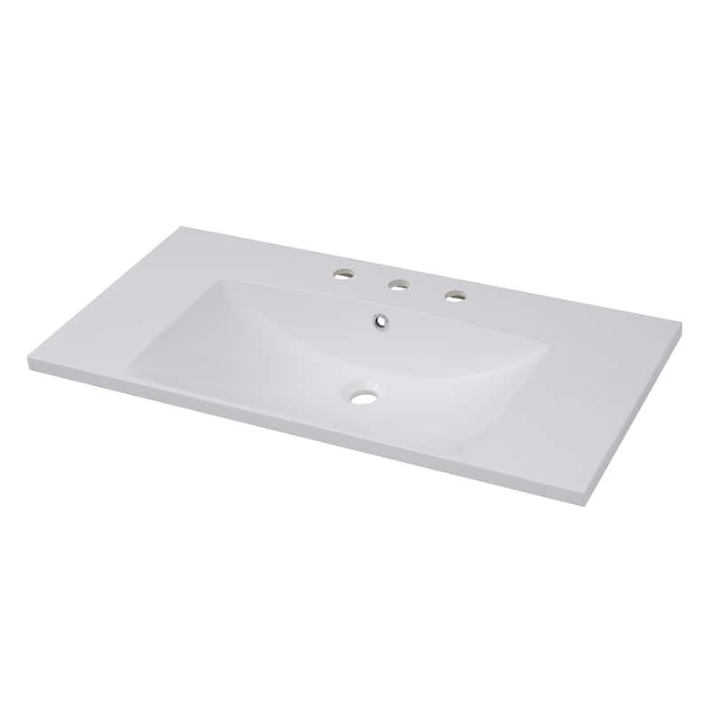 Topcraft Resin Bathroom Vanity Sink Top with Overflow - White