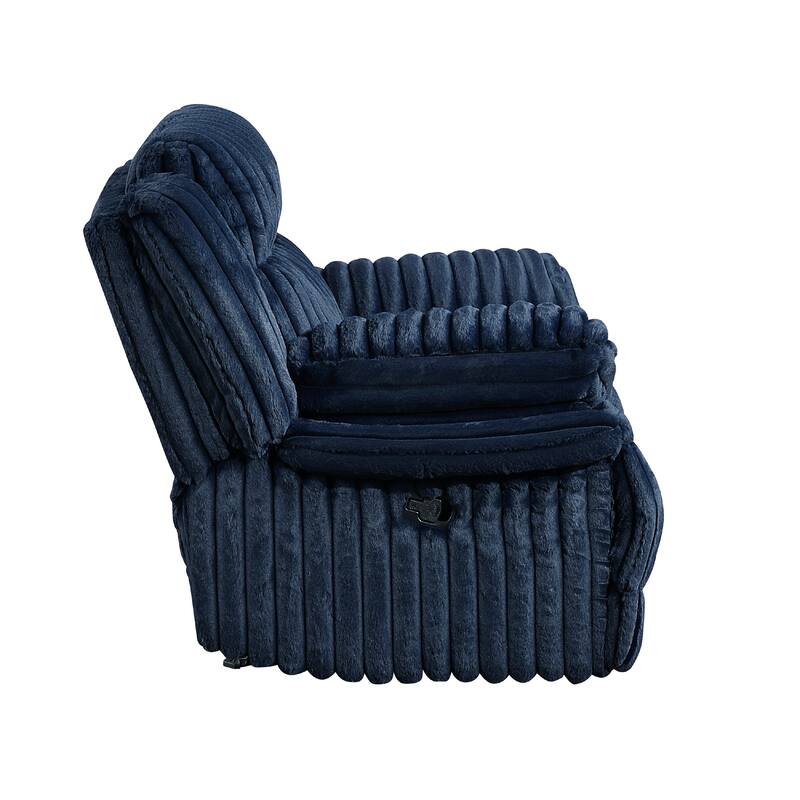 Rexy Manual Glider Reclining Chair, Textured Blue Corduroy, Solid Wood