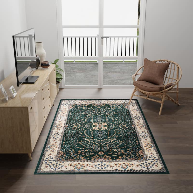 Licensed HGTV Everyday Chic Soft Flannel Zero Pile Printed Non-Slip Washable Indoor Area Rug - Seda Green - 6'x9'