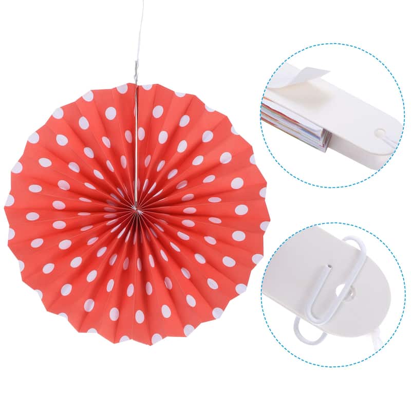 1 Set/6Pcs Paper Fans Hanging Decoration Round 8"/12"/16", Red Blue - Red Blue