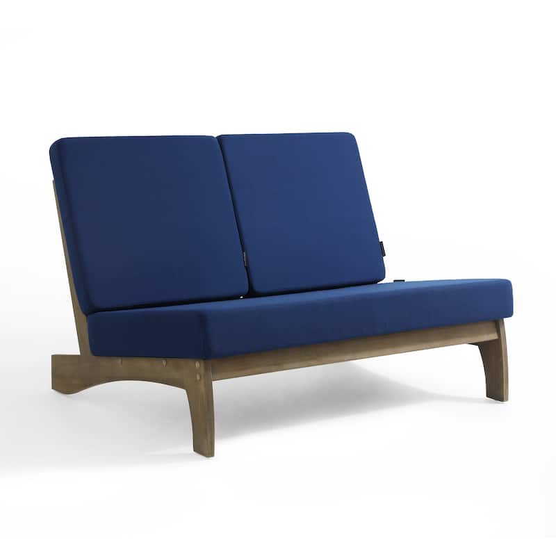 Teak Outdoor Armless Lounge Chair Set Loveseat with Cushions