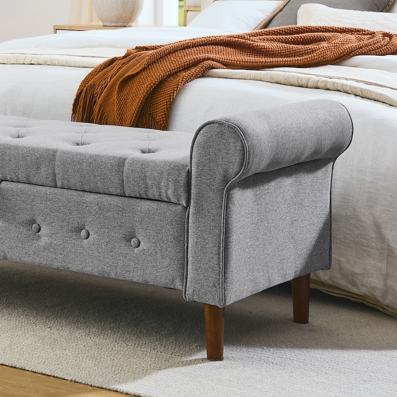 62" Bedroom Tufted Button Storage Bench, Modern Fabric Upholstered Ottoman, Window Bench