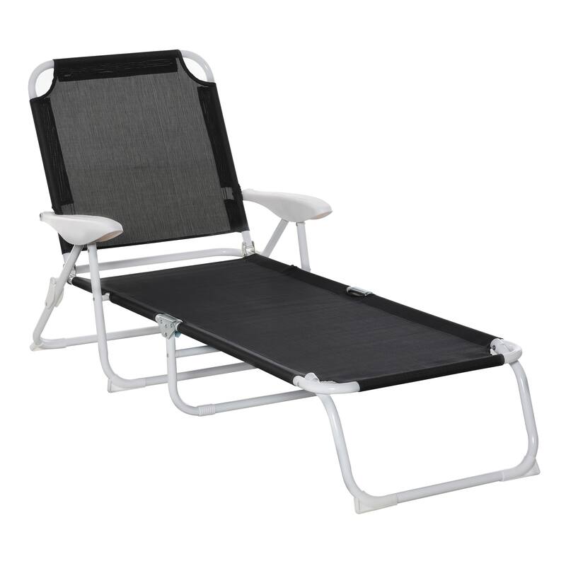 Folding Outdoor Chaise Lounge Chair with 4-Position Adjustable Backrest and Armrests for Beach Poolside or Patio