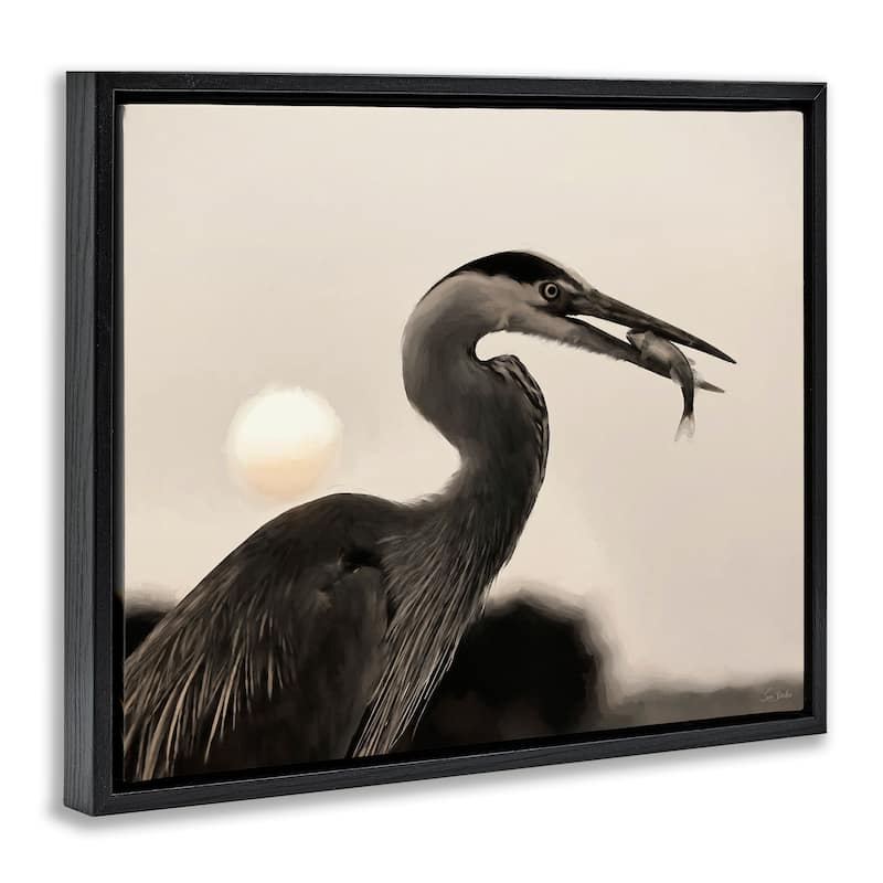 Stupell Heron Feeding on Fish Framed Floater Canvas Wall Art Design By Lori Deiter