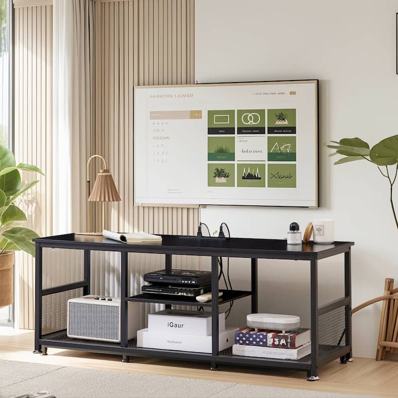 VECELO 47 Inch TV Stand TV Media Console Table Entertainment Center with Power Outlets and Open Storage Shelves - 47 inches