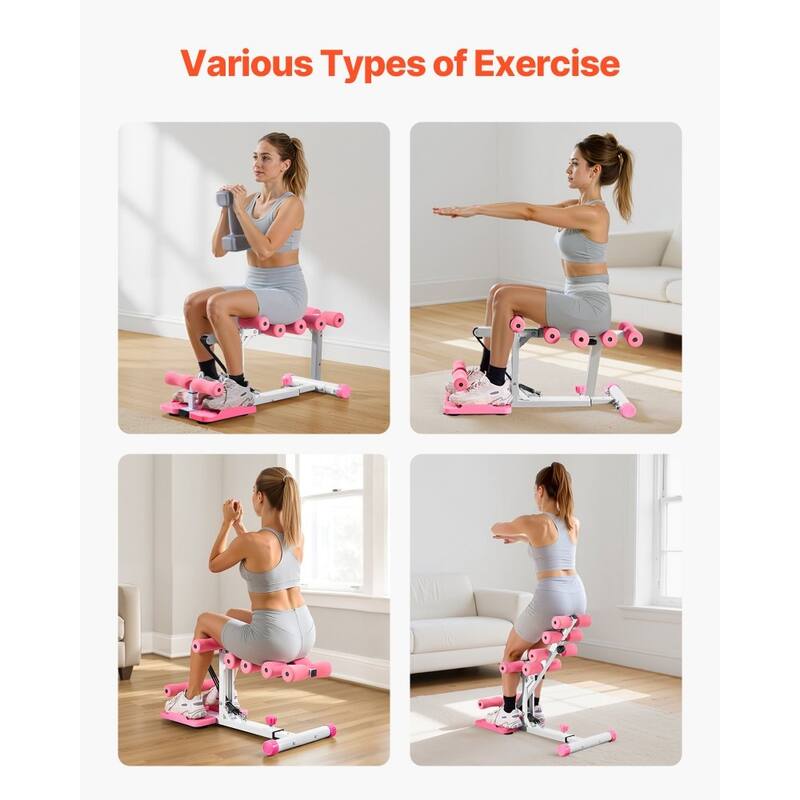 Pink-White Steel Dual-Knee Squat Machine with 3 Resistance Bands and Adjustable Seat - 31.5 x 15.7 x 29.9 in