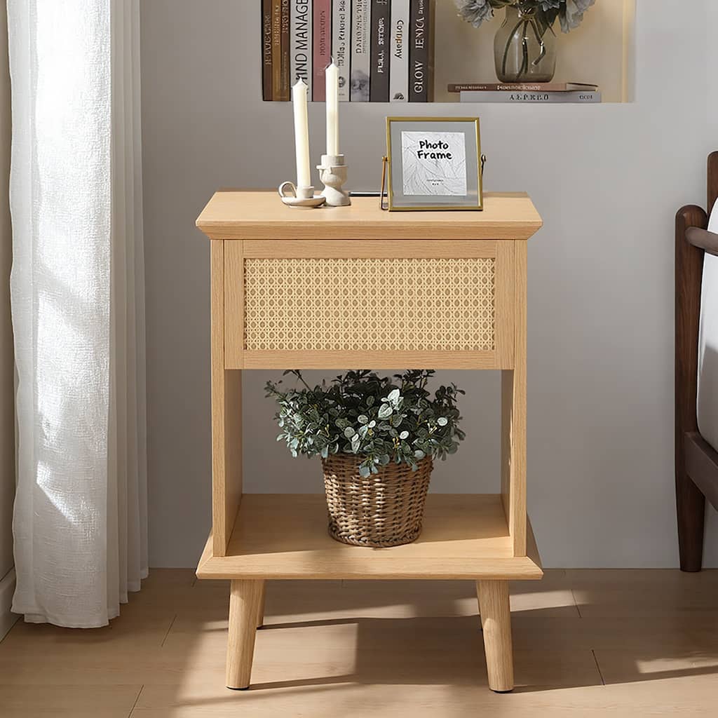 Chelsea Square Teagan Rattan Side Table with Built-in Charging Station & LED Light - 15.25x23.75