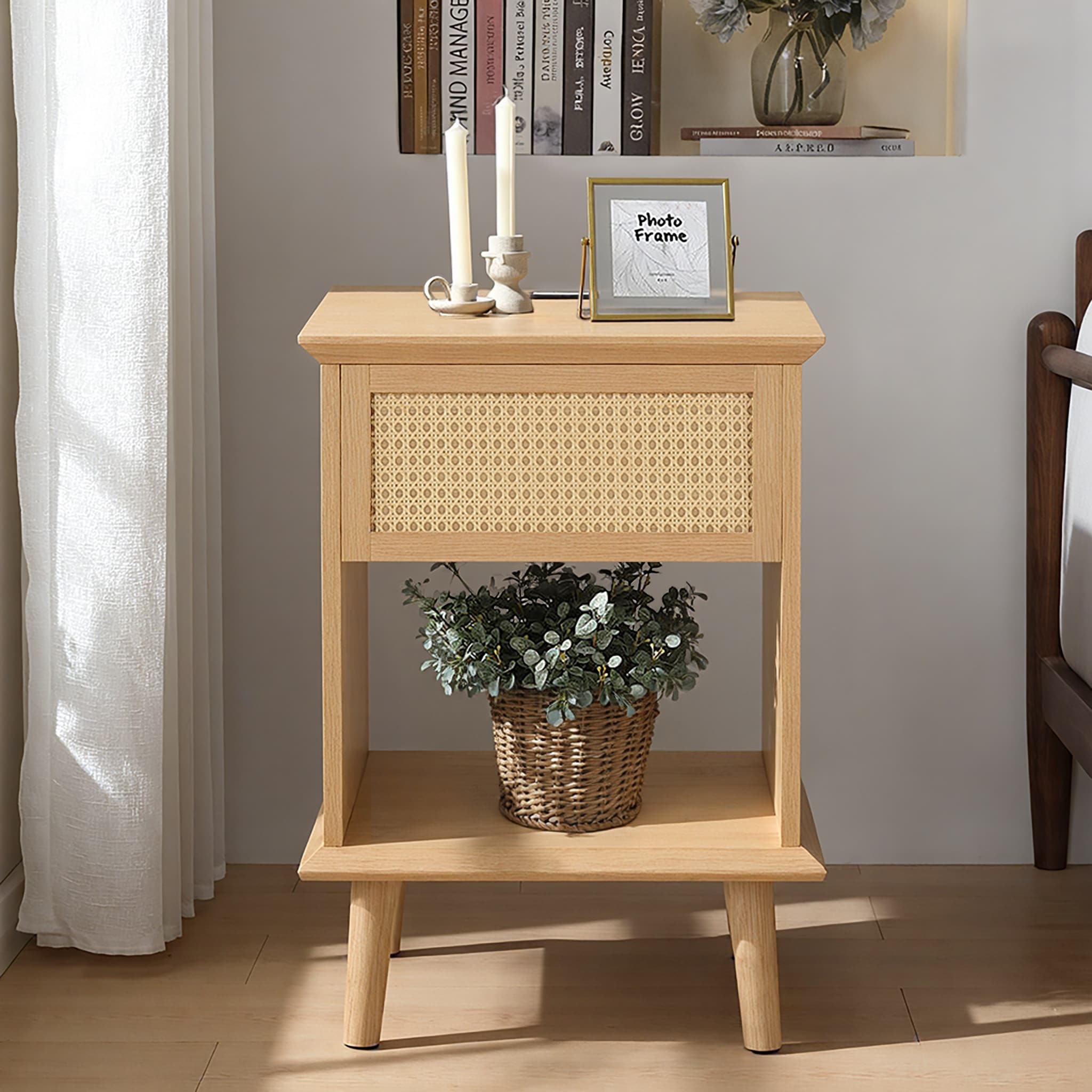 Chelsea Square Teagan Rattan Side Table with Built-in Charging Station & LED Light - 15.25x23.75