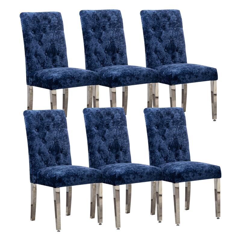 Set of 2 Modern Dining Chairs with Plush Velvet Upholstery & Sturdy Stainless Steel Legs - Deep Blue