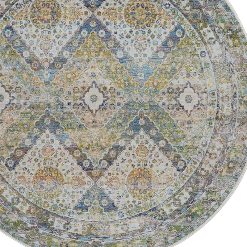 Home Power Loomed Distressed Geometric Floral Traditional Non Skid Area Rug By HomeRoots - 72' X '72' X '0.5