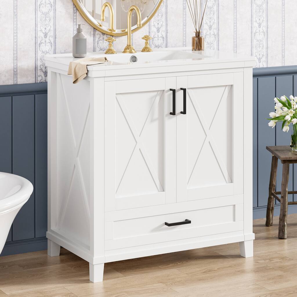 Bathroom Vanity with Sink, Freestanding Bathroom Storage Cabinet, Bathroom Cabinet with 2 Soft-Close Doors & 1 Divided Drawer
