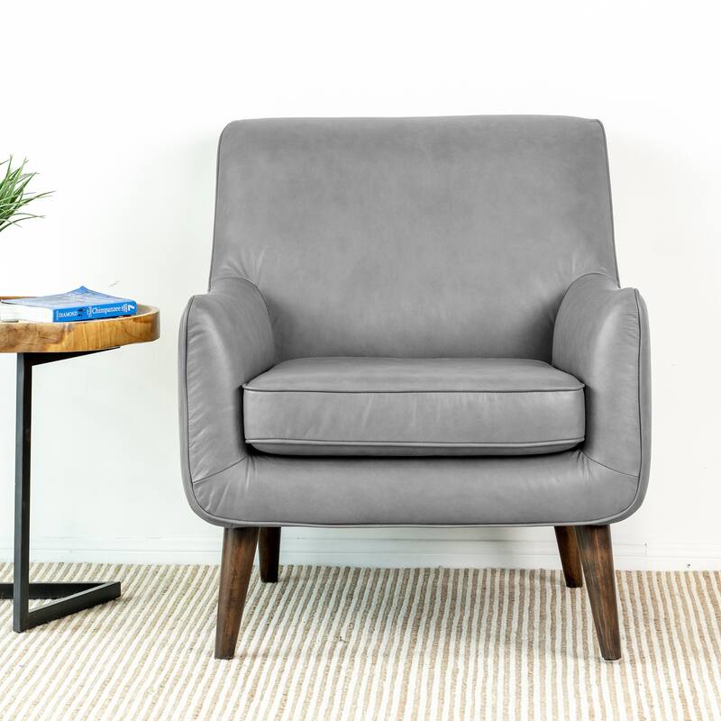 Lancelot Mid Century Modern Furniture Style Wide Top Leather Comfy Armchair