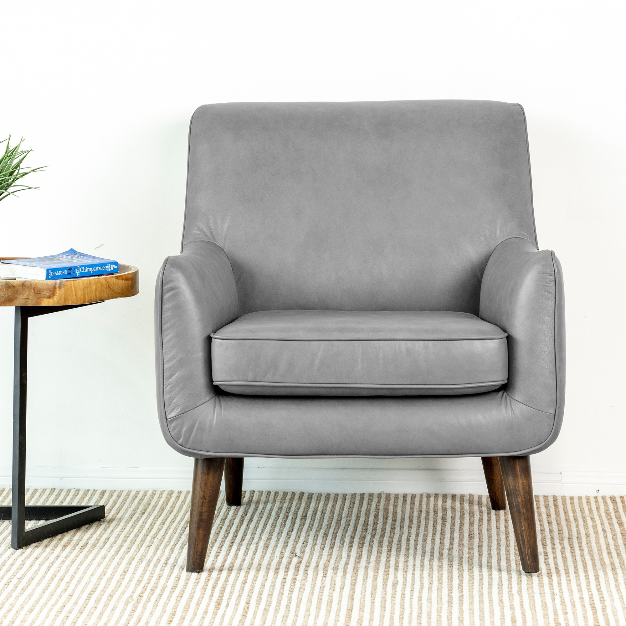Lancelot Mid Century Modern Furniture Style Wide Top Leather Comfy Armchair