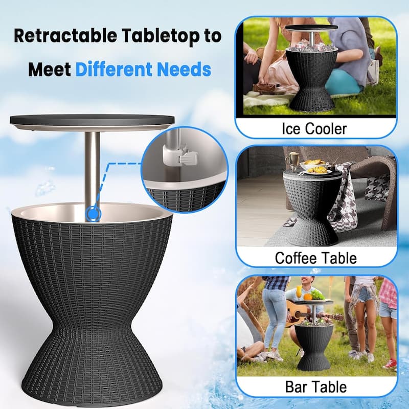 Resin Outdoor Cooler Table Adjustable Ice Cooler Side Table (Black)