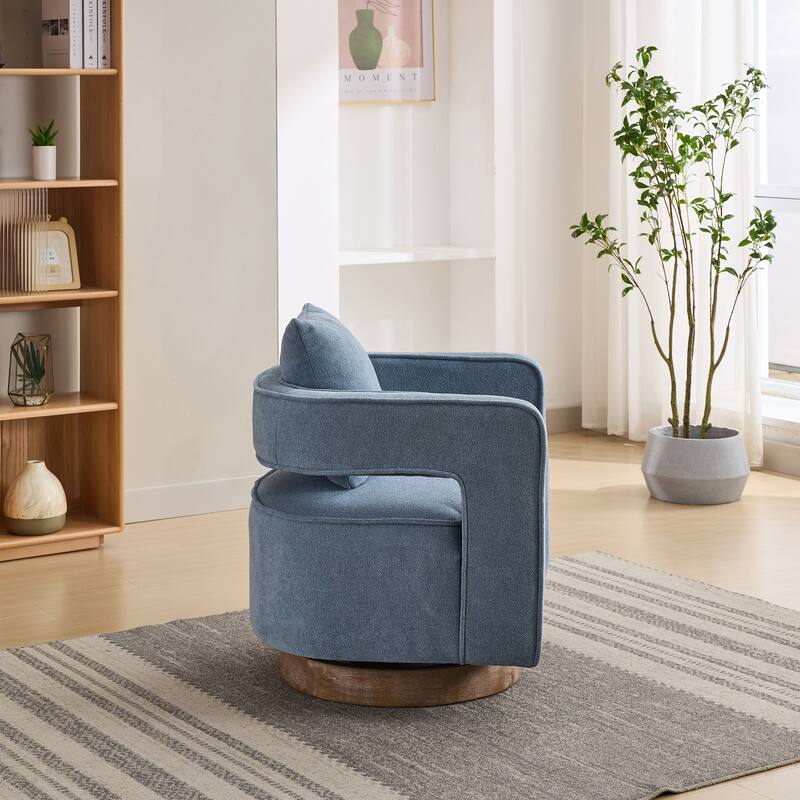 Swivel Accent Chair with Weathered Base, Modern Upholstered Leisure Chair Comfy Single Sofa Armchairs for Living Room/Bedroom
