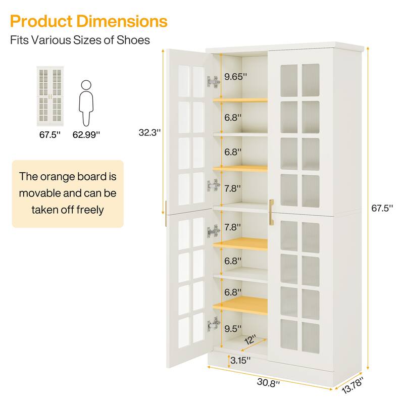 9-Tier Modern Shoe Storage Cabinet with Doors and Adjustable Shelves
