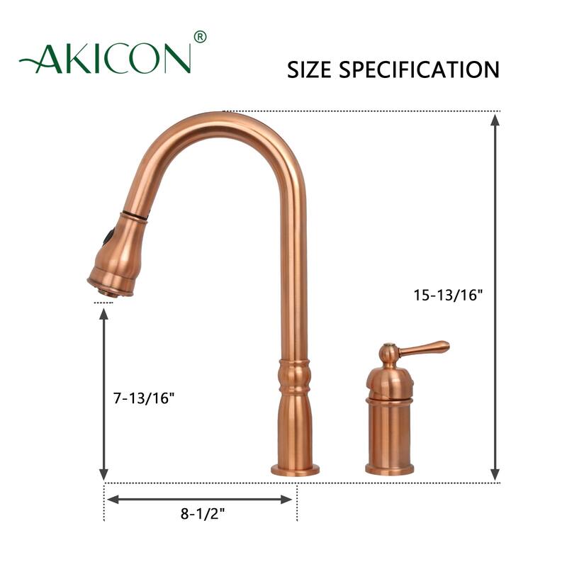 Copper Kitchen Faucet with in-Deck Handle, Single Level Handle and Pull Down Sprayer