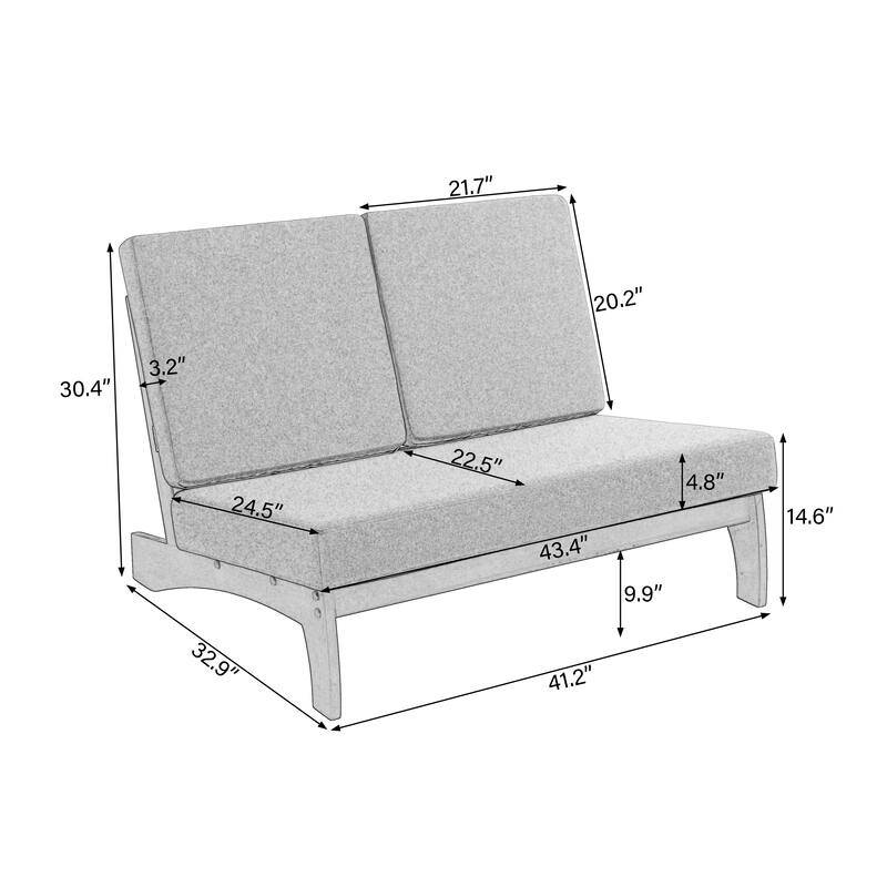 4Piece Wood Outdoor Loveseat Chair Conversation Set with Table Cushion