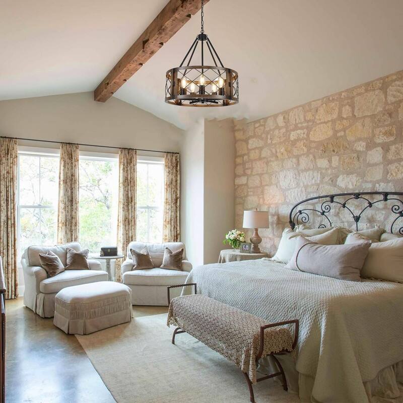 5 Light bulb chandelier black and brown wood kitchen island light metal pendant light