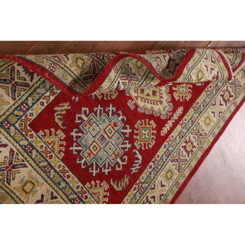 Red Kazak Oriental Accent Rug Hand-Knotted Geometric Wool Carpet - 3'4"x 5'0"
