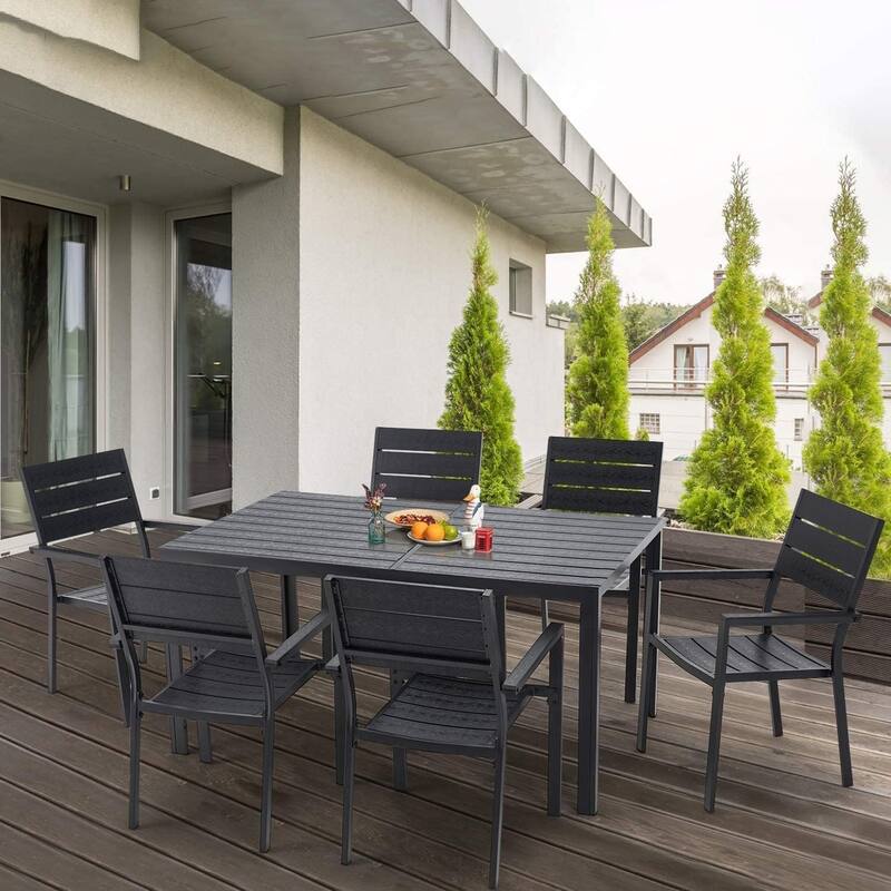AECOJOY 7 Piece Outdoor Dining Set, 60" x 36" Aluminum Patio Table and Chairs Set for 6 with Rectangular Table