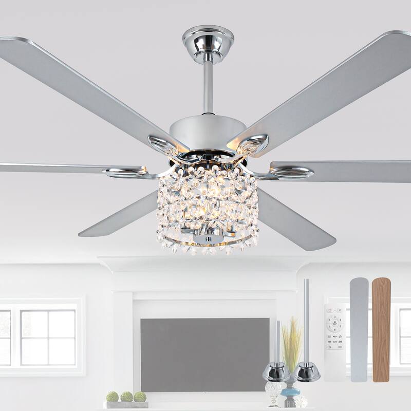 Cusp Barn 65 Inch Modern Crystal Daisy Chandelier Ceiling Fan with Lights and Remote, Slient DC Motor Fandelier Ceiling Fan